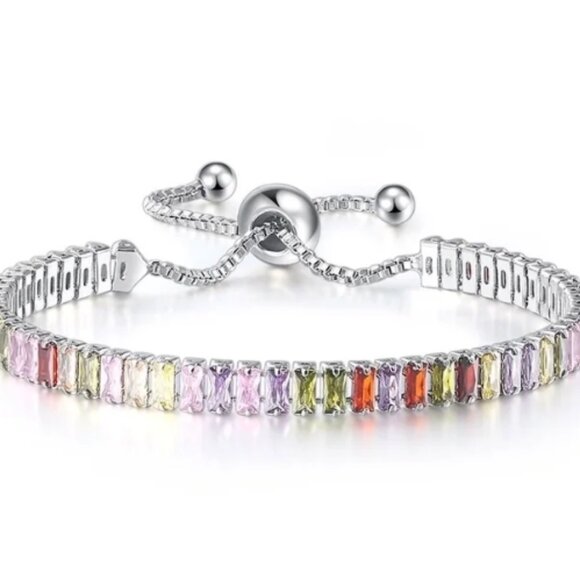 Rainbow Geometric Multicolor Jewel Adjustable Bracelet - Picture 1 of 3